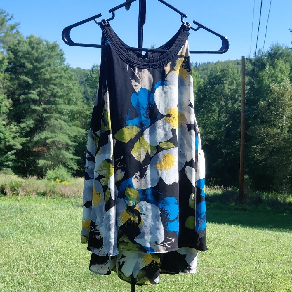 Worthington Floral Tank Blouse - Black, Blue, Yellow
